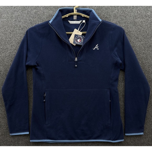 Atlanta Braves Pullover Women Small Peter Millar MLB Blue Fleece 1/4 Zip Sweater - Picture 1 of 11